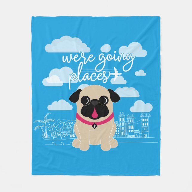Wir sind gehender Platz-Reise-Mops Fleecedecke (Vorderseite)