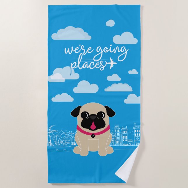 Wir sind gehender Platz-Reise-Mops Strandtuch (Vorderseite)