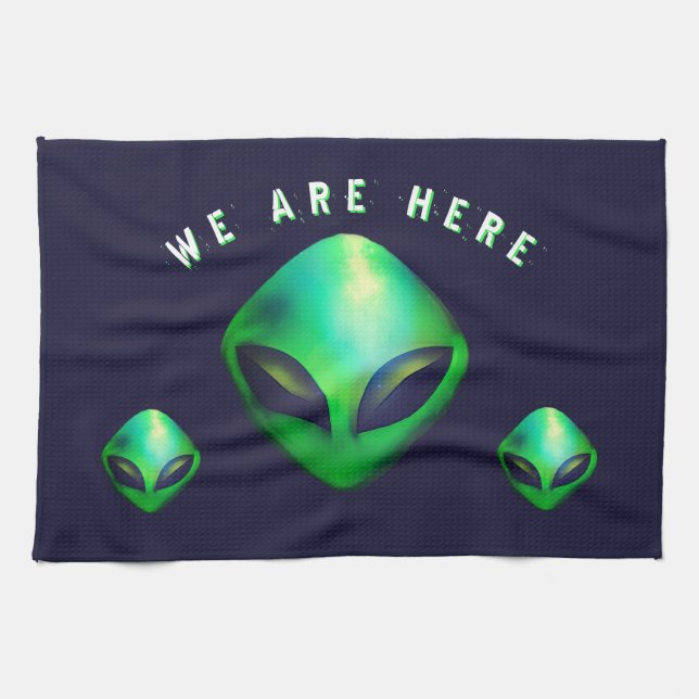 "Wir sind hier" Grüner Außerirdischer Kopf Geschirrtuch (Horizontal)