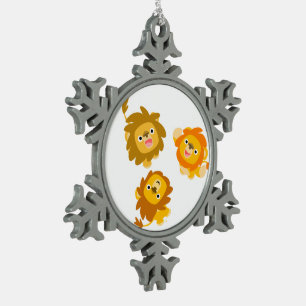 "Wir sind hier!!" Süße Cartoon-Löwen aus Zinn-Orna Schneeflocken Zinn-Ornament