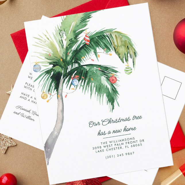 Wir sind in die Weihnachtsbewegung an der Küste ge Ankündigungspostkarte (Christmas Moving Announcement Change of Address Palm Tree Card)