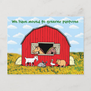 Wir sind mit Nutztieren umgezogen Ankündigungspostkarte