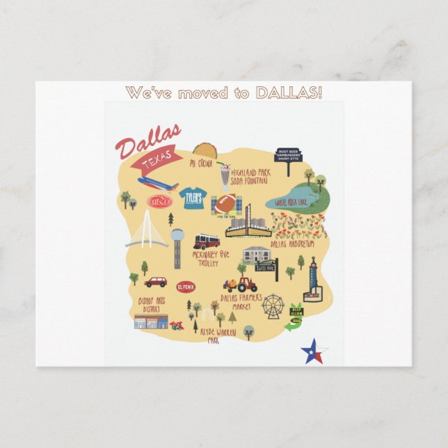 Wir sind nach Dallas Texas Postcard umgezogen Ankündigungspostkarte (Vorderseite)