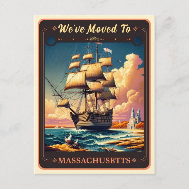 Wir sind nach Massachusetts gezogen | Vintage Post Postkarte (Vorderseite)
