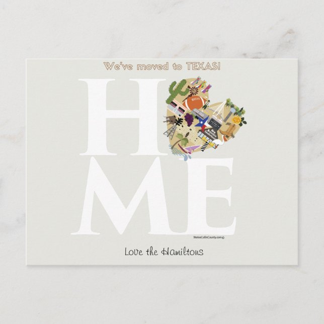 Wir sind nach Texas Postcard umgezogen Ankündigungspostkarte (Vorderseite)