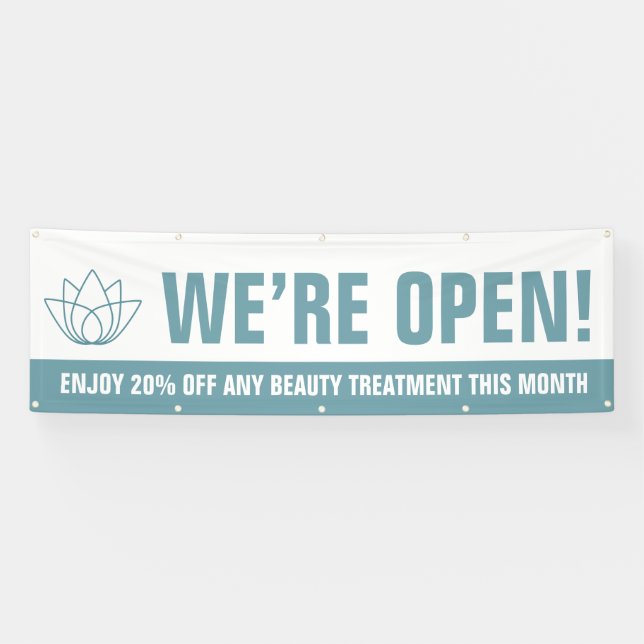 Wir sind offen Beauty-Business aquamarin weiße Log Banner (Horizontal)