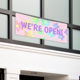 WIR SIND OFFEN! Blume Pastel Rainbow Banner