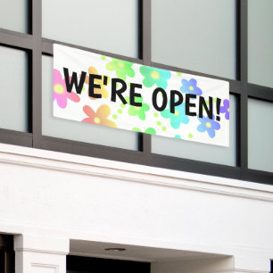 WIR SIND OFFEN! Rainbow Blume Business Banner