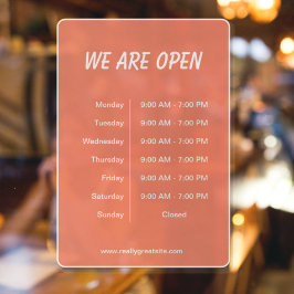 Wir sind offen Stunden Business Time White Script Fensteraufkleber