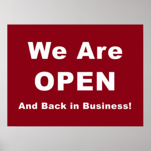 Wir sind offen und zurück im Geschäft Poster