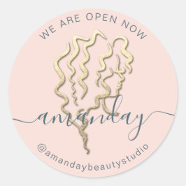 Wir sind Open Gold Logo Name Rosen Haare Schönheit Runder Aufkleber