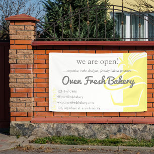 Wir sind Open Yellow Cupcake Bäckerei Geschäft Banner