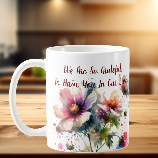 Wir sind so dankbar Blumendesign Kaffeetasse ( A gratitude mug. Personalize)
