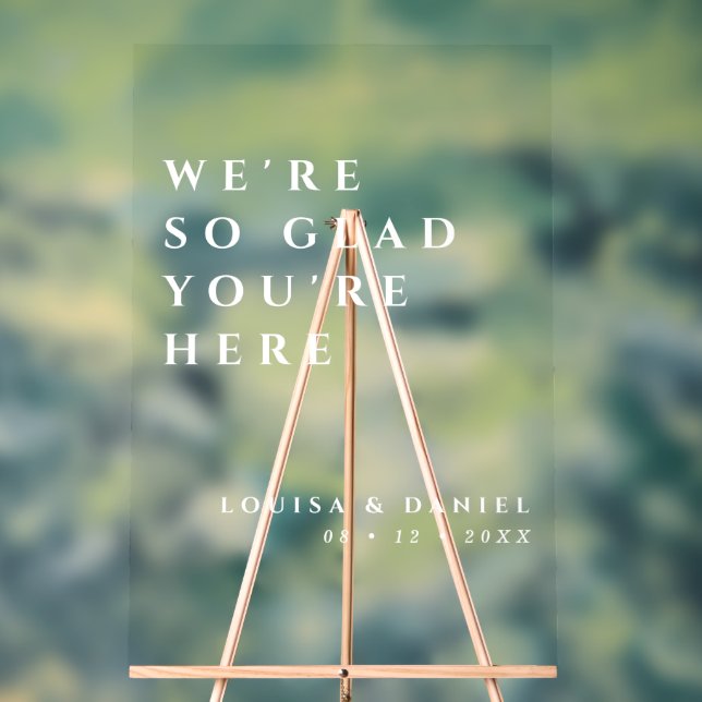 Wir sind so froh, dass du hier bist, White Ink Wed Acrylschild (Neutral)