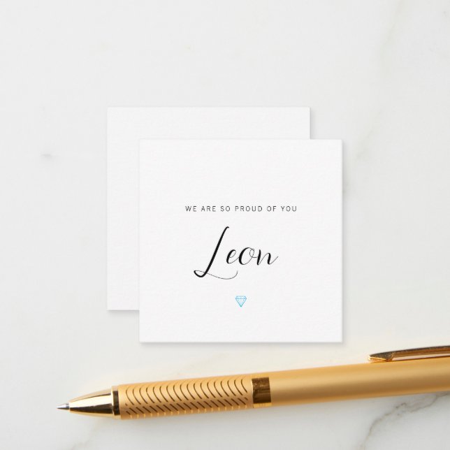 Wir sind so stolz auf Sie, mit blauer Diamantenkar Begleitkarte (Vorderseite/Rückseite Beispiel)