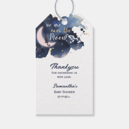 Wir sind über dem Mond Babydusche blau Danke Geschenkanhänger