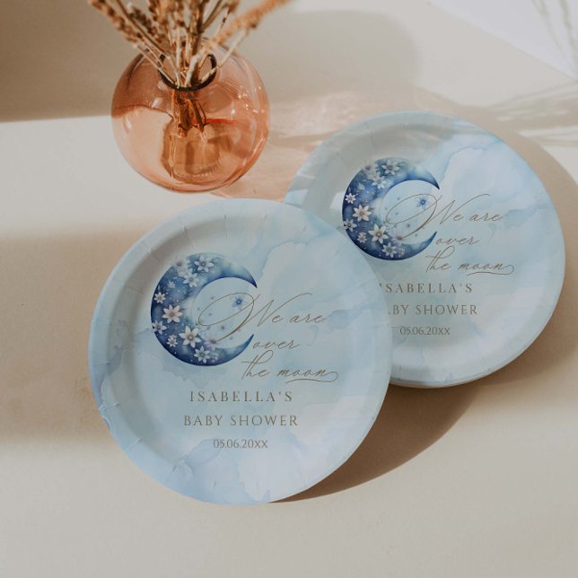 Wir sind über dem Mond und haben eine Babydusche Pappteller (Von Creator hochgeladen)