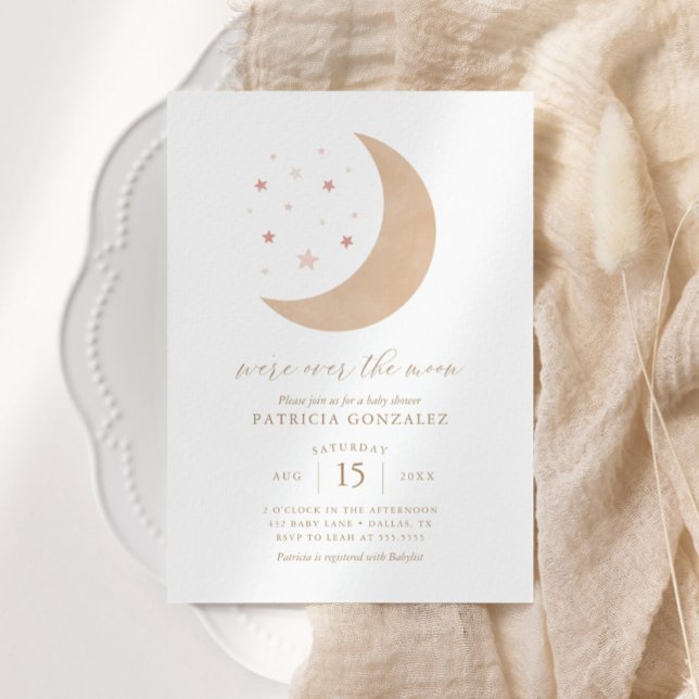 Wir sind über dem Moon Pink Gold Girl Baby Shower  Einladung (Von Creator hochgeladen)