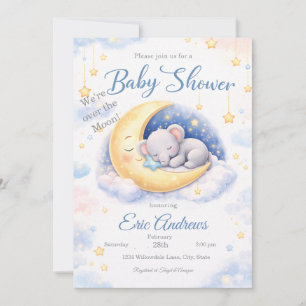 Wir sind über den Mond Elefant Jungen Baby-Party Einladung