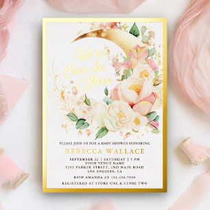 Wir sind über den Mond Floral Mädchen Baby Shower Folieneinladung
