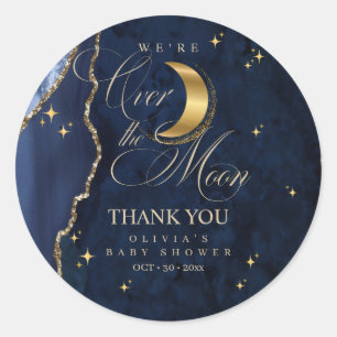 Wir sind über den Mond Gold Sterne Blau Baby Showe Runder Aufkleber