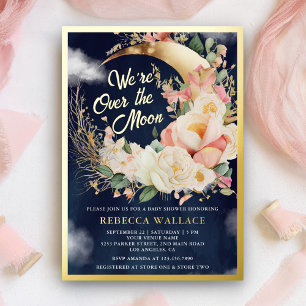 Wir sind über den Mond Mädchen Navy Baby Shower Go Folieneinladung