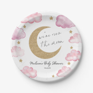 Wir sind über den Mond Rosa Himmels-Baby-Party Pappteller