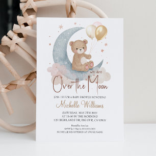 Wir sind über den Mond Teddybär Sterne Babyparty Einladung