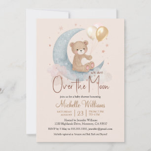 Wir sind über den Mond Teddybär Sterne Babyparty Einladung