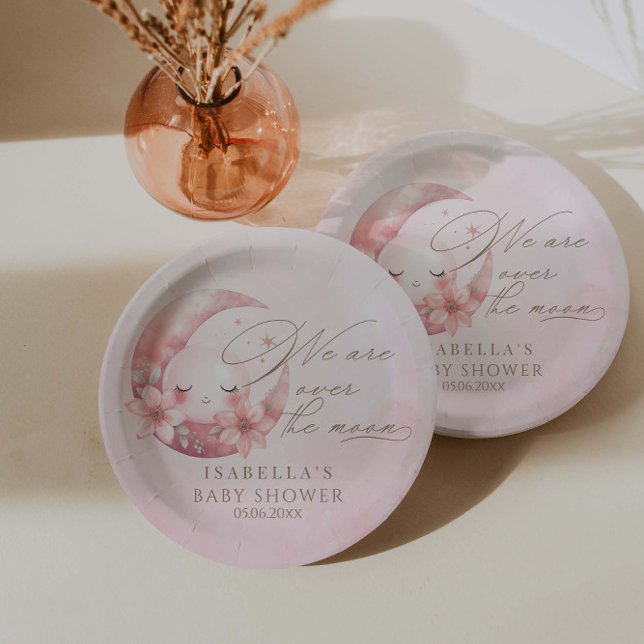 Wir sind über der Mond-Girl-Babydusche Pappteller (Von Creator hochgeladen)