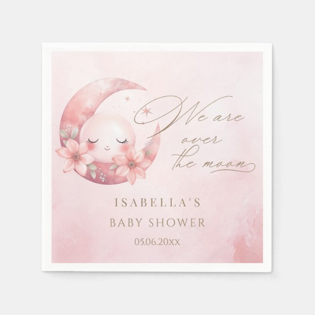 Wir sind über der Mond-Girl-Babydusche Serviette (Vorderseite)