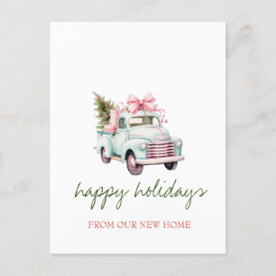 Wir sind umgezogen, blauer Lkw, Pine Tree Urlaub Ankündigungspostkarte