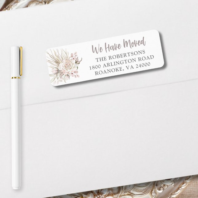 Wir sind umgezogen Boho Floral Rücksendeadresse (We Have Moved Boho Blush Pink Roses Return Address Label)