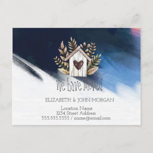 Wir sind umgezogen, Holzhaus, PinselstricheNeue Ad Ankündigungspostkarte