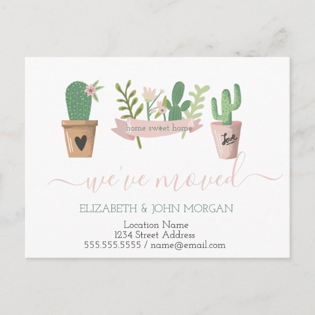 Wir sind umgezogen, Kakteen Announcement Postcard Ankündigungspostkarte (Vorderseite)