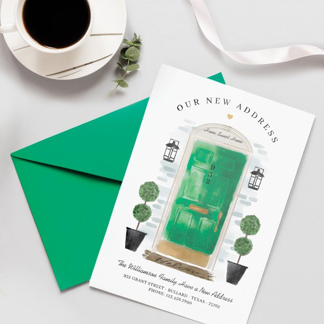 Wir sind umgezogen - neue Adresse grüne Wasserfarb Ankündigung (We've Moved - New Address Green Watercolor Door Announcement)