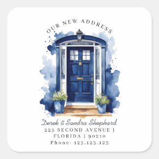Wir sind umgezogen Neue Adresse Navy Watercolor Tü Quadratischer Aufkleber