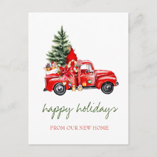 Wir sind umgezogen, Roter LKW, Weihnachtsgnom unte Ankündigungspostkarte