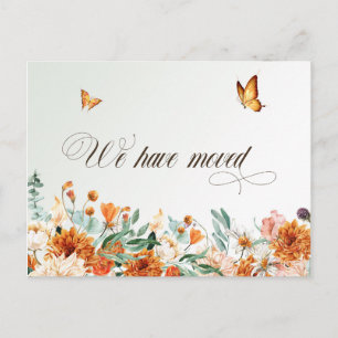 wir sind umgezogen, Sommerblumen und Schmetterling Postkarte
