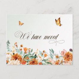 wir sind umgezogen, sommerliche Blume und Schmette Postkarte