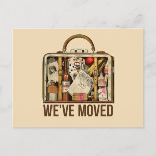 Wir sind umgezogen Vintage Reisekoffer Postkarte