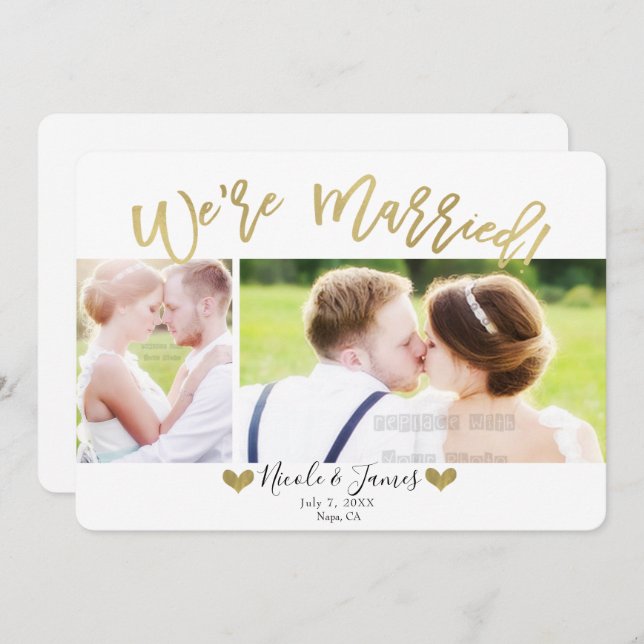 Wir sind Verheiratet Gold Moderne Foto Hochzeit Ve Einladung (Vorne/Hinten)