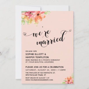 Wir sind Verheiratet Hearts Script Blush Boho Flor Einladung
