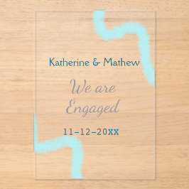 Wir sind verlobt blaugraue Aquarellspirale stilvol Acryleinladungen