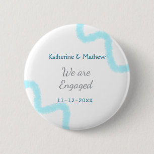 Wir sind verlobt blaugraue Aquarellspirale stilvol Button