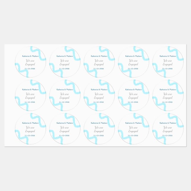 Wir sind verlobt blaugraue Aquarellspirale stilvol Etiketten (Blatt)
