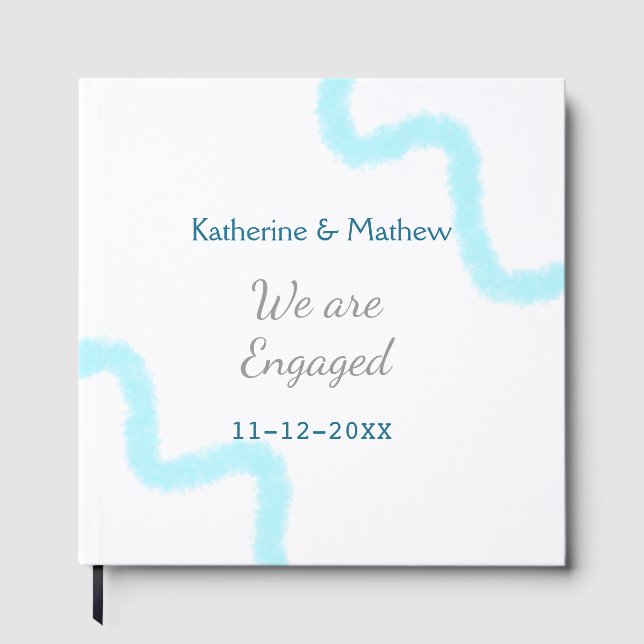 Wir sind verlobt blaugraue Aquarellspirale stilvol Gästebuch (Vorderseite)
