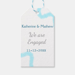 Wir sind verlobt blaugraue Aquarellspirale stilvol Geschenkanhänger