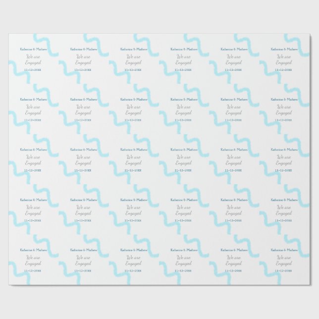 Wir sind verlobt blaugraue Aquarellspirale stilvol Geschenkpapier (Flach)