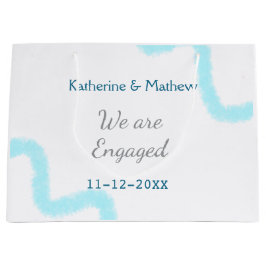 Wir sind verlobt blaugraue Aquarellspirale stilvol Große Geschenktüte